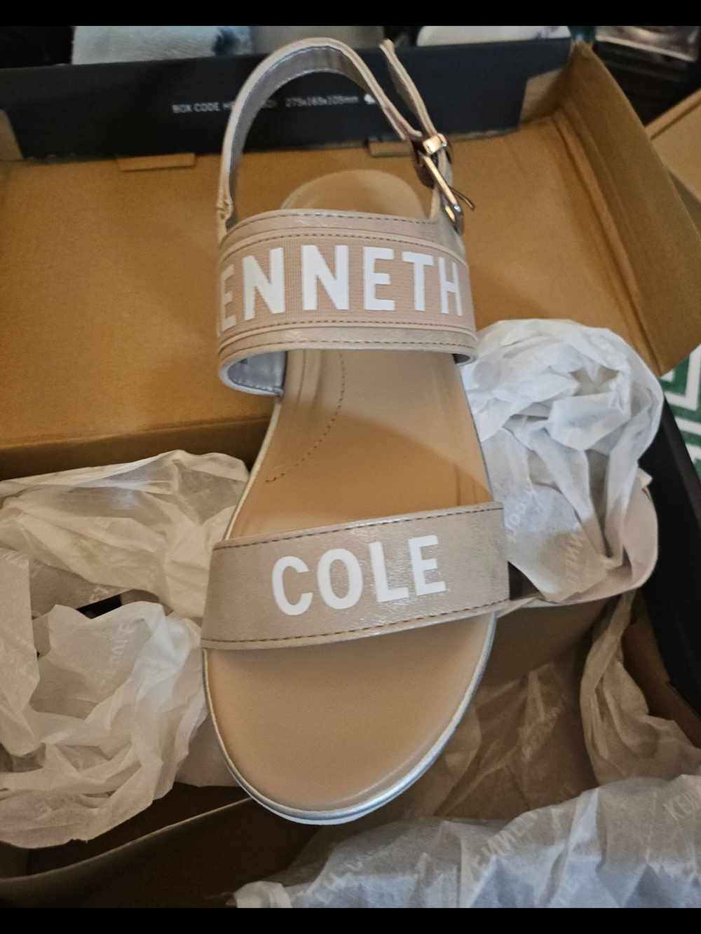 Kenneth Cole Beige Logo Double-Strap Sandal with Buckle Size 3/2